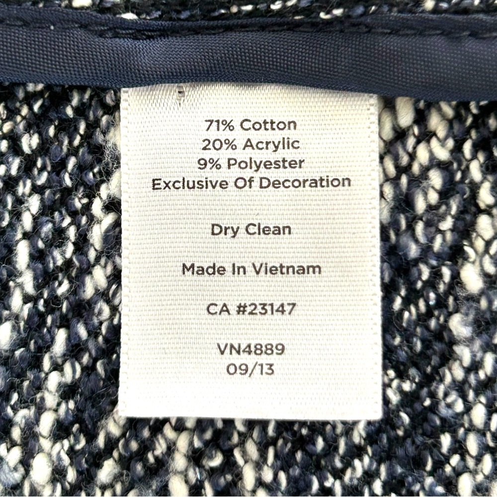 4/$20 Talbots Petites Tweed Knit Jacket Navy Zip Front Braided Trim Blazer 4P - Picture 6 of 6